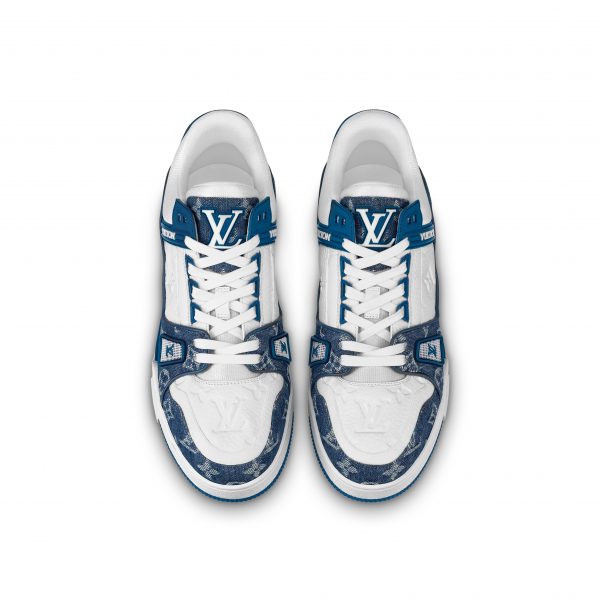 Louis Vuitton Trainer Sneaker Monogram Denim White Blue 1A9JH1